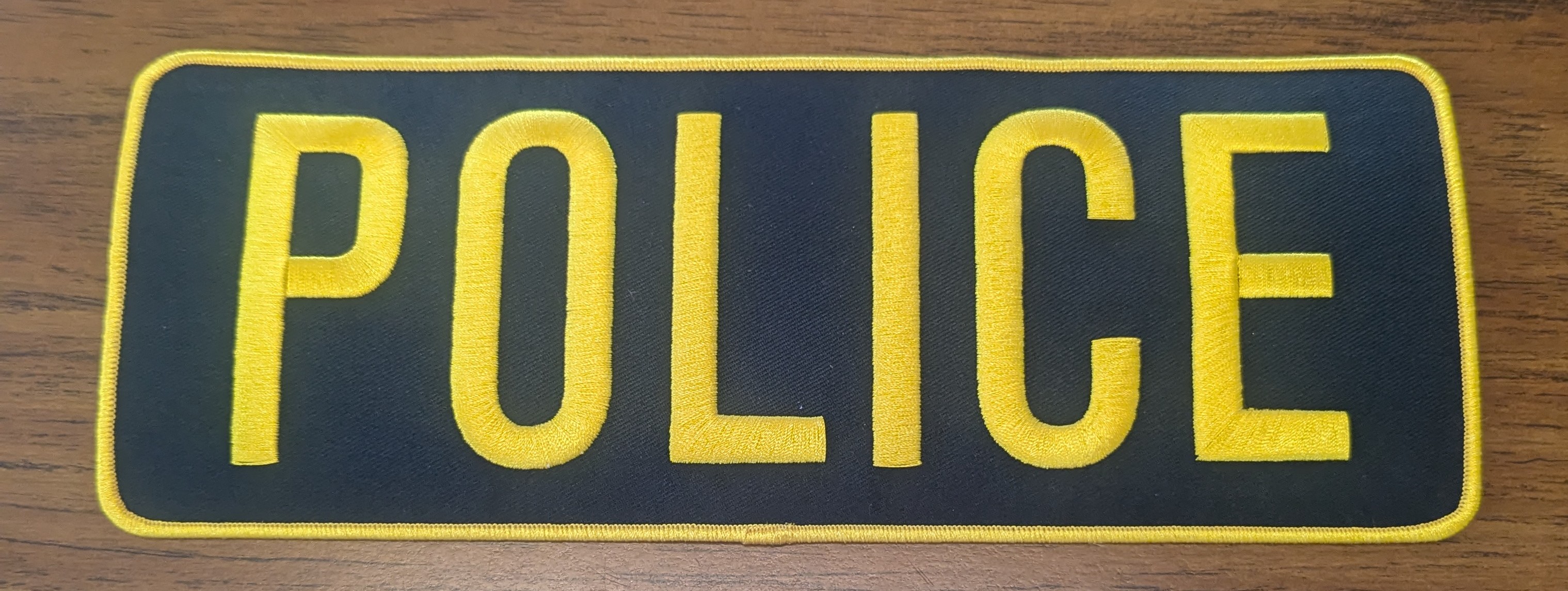 11X4 INCH POLICE PATCH GOLD ON BLACK