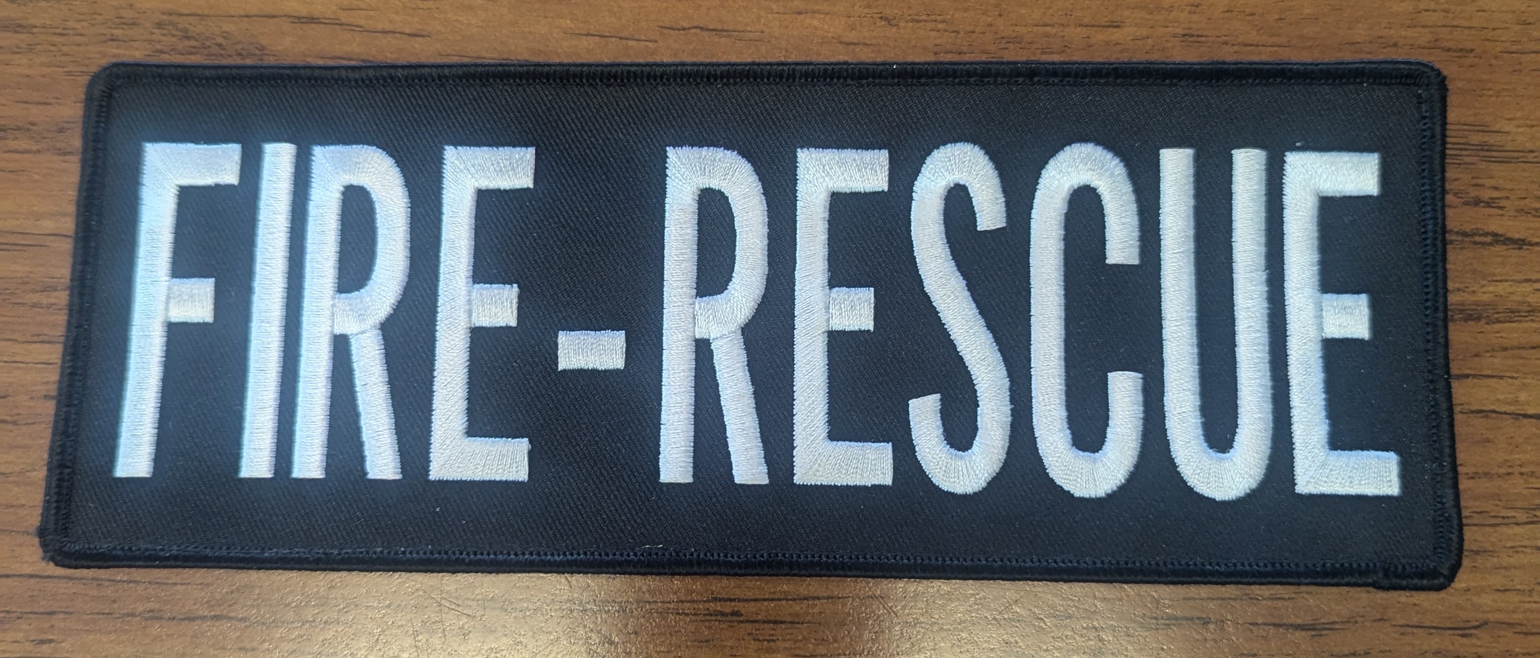 3X8 INCH FIRE-RESCUE VELCRO PATCH WHITE ON BLACK